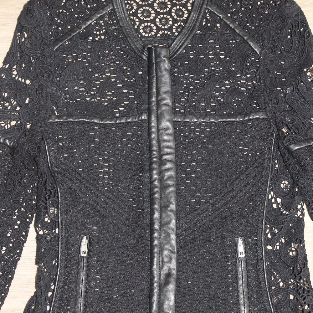 Iro Lewis Black Leather and Lace Crochet Jacket - Picture 10 of 15